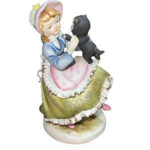 Vintage Lefton China Kitty Cat and Victorian Girl